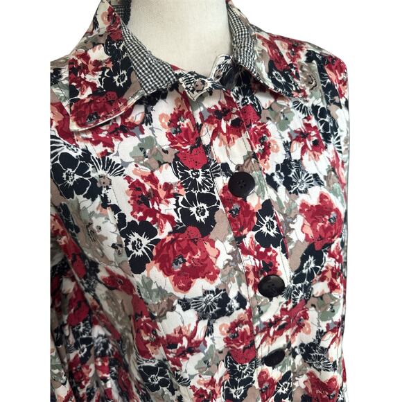 Keren Hart Floral Jacket Long Sleeve Button Front Collar Women's Large Cotton - Picture 4 of 6